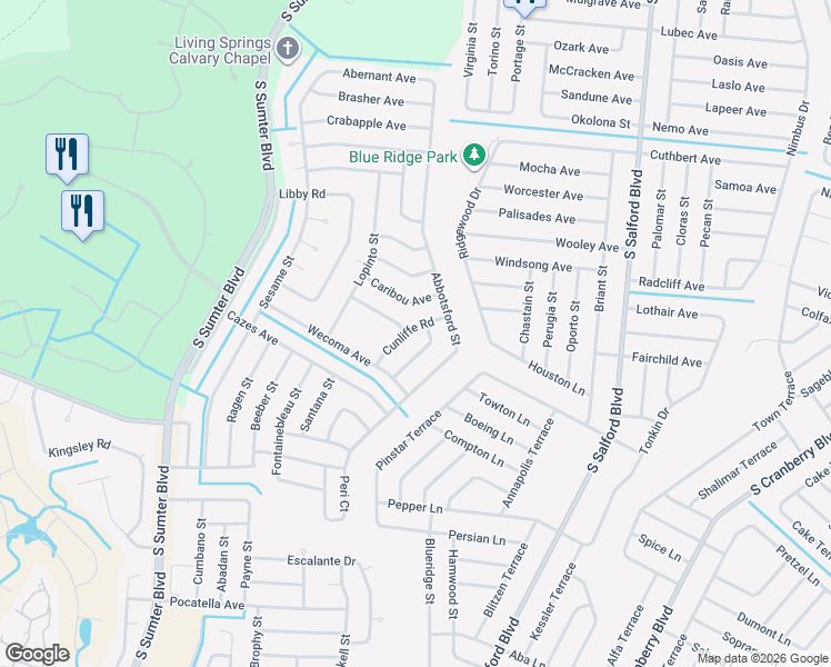 map of restaurants, bars, coffee shops, grocery stores, and more near 3432 Cunliffe Road in North Port