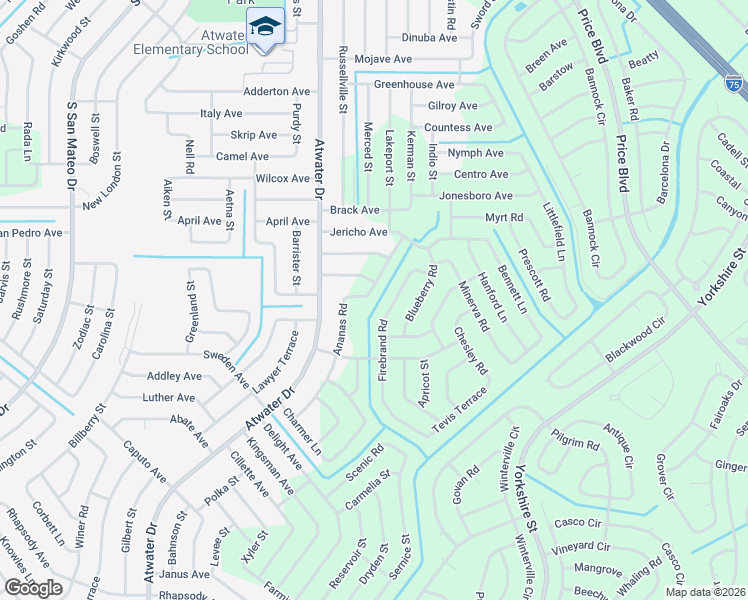 map of restaurants, bars, coffee shops, grocery stores, and more near 2321 Firebrand Road in North Port