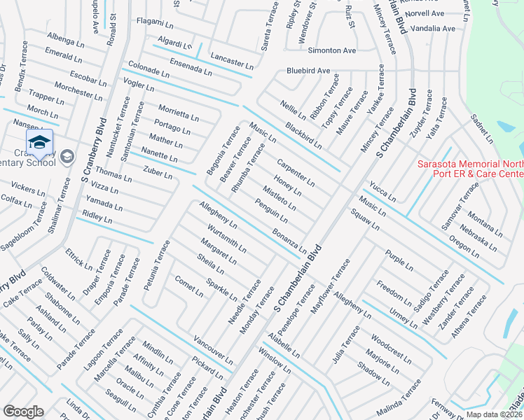 map of restaurants, bars, coffee shops, grocery stores, and more near 2318 Bonanza Lane in North Port