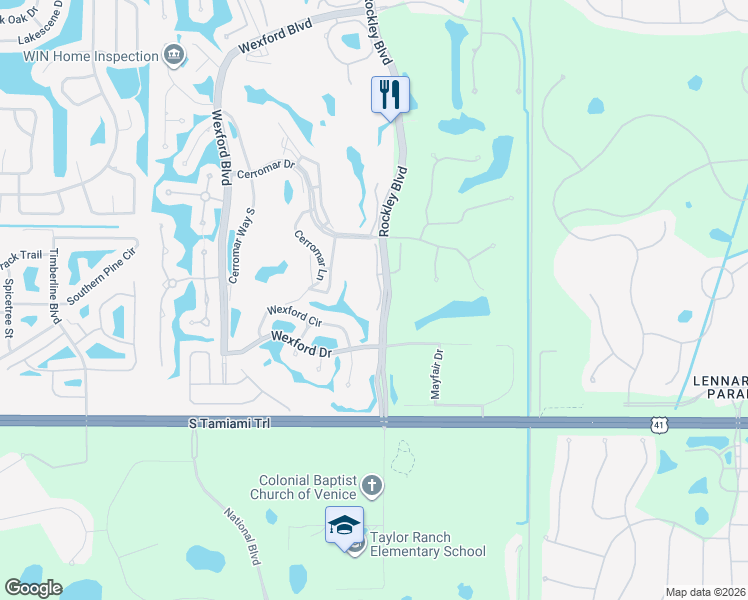 map of restaurants, bars, coffee shops, grocery stores, and more near 300 Bermuda Court in Venice