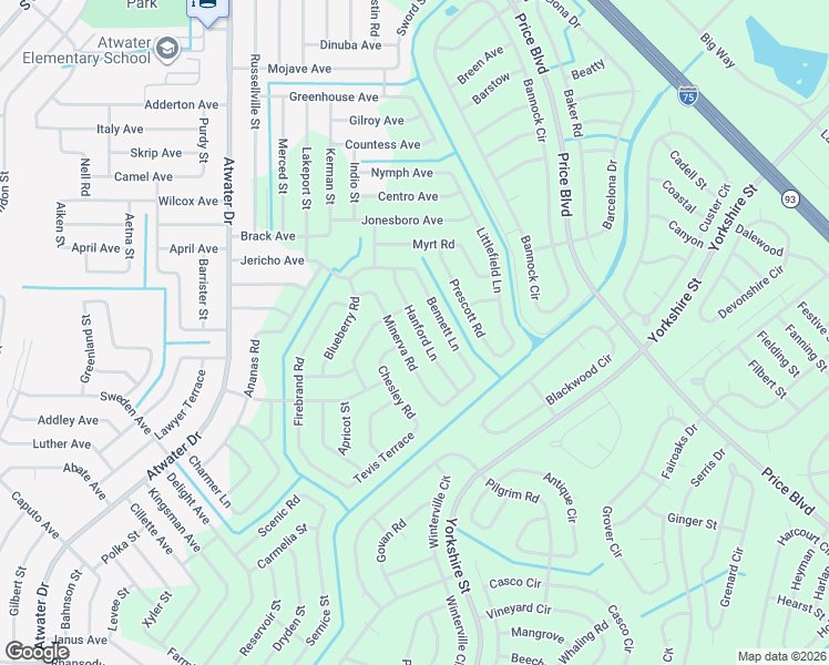 map of restaurants, bars, coffee shops, grocery stores, and more near 2378 Hanford Lane in North Port