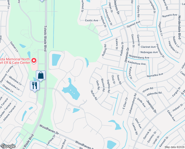 map of restaurants, bars, coffee shops, grocery stores, and more near 3016 Seth Road in North Port