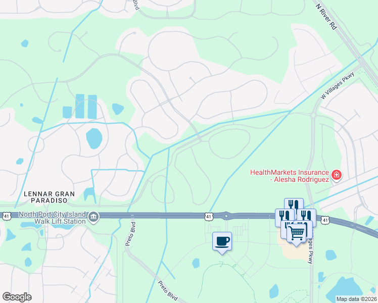 map of restaurants, bars, coffee shops, grocery stores, and more near 20119 Lagente Circle in Venice