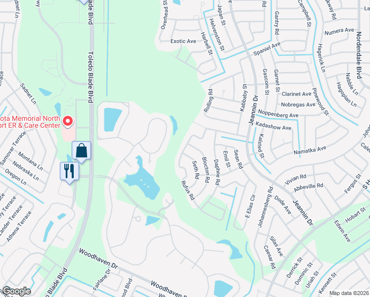 map of restaurants, bars, coffee shops, grocery stores, and more near 3016 Seth Road in North Port