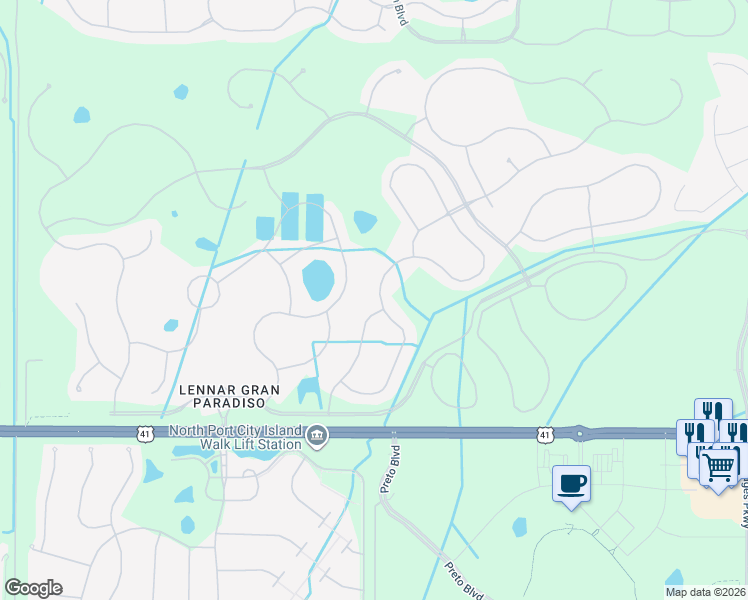 map of restaurants, bars, coffee shops, grocery stores, and more near 20305 Benissimo Drive in Venice