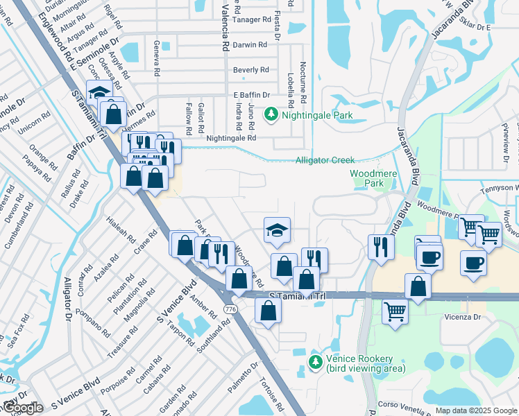 map of restaurants, bars, coffee shops, grocery stores, and more near 401 Pineapple Place in Venice