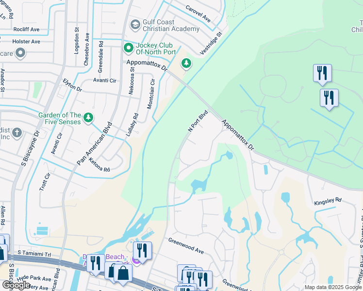 map of restaurants, bars, coffee shops, grocery stores, and more near 4839 Schubert Trail in North Port