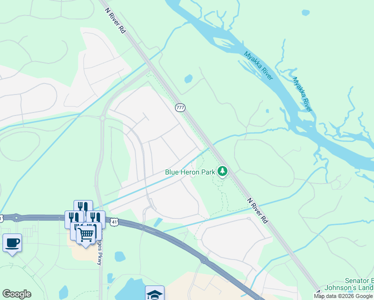 map of restaurants, bars, coffee shops, grocery stores, and more near 20301 Minuet Pl in Venice