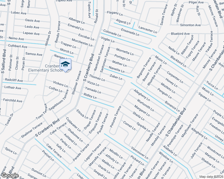 map of restaurants, bars, coffee shops, grocery stores, and more near 2674 Vizza Lane in North Port