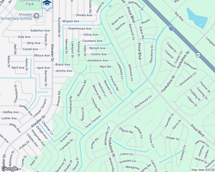 map of restaurants, bars, coffee shops, grocery stores, and more near Bennett Lane in North Port