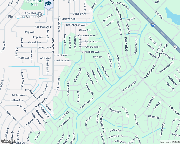 map of restaurants, bars, coffee shops, grocery stores, and more near 2007 Hanford Lane in North Port