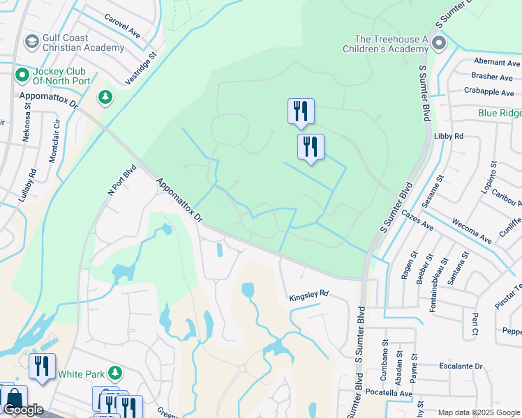 map of restaurants, bars, coffee shops, grocery stores, and more near 4455 Whispering Oaks Drive in North Port