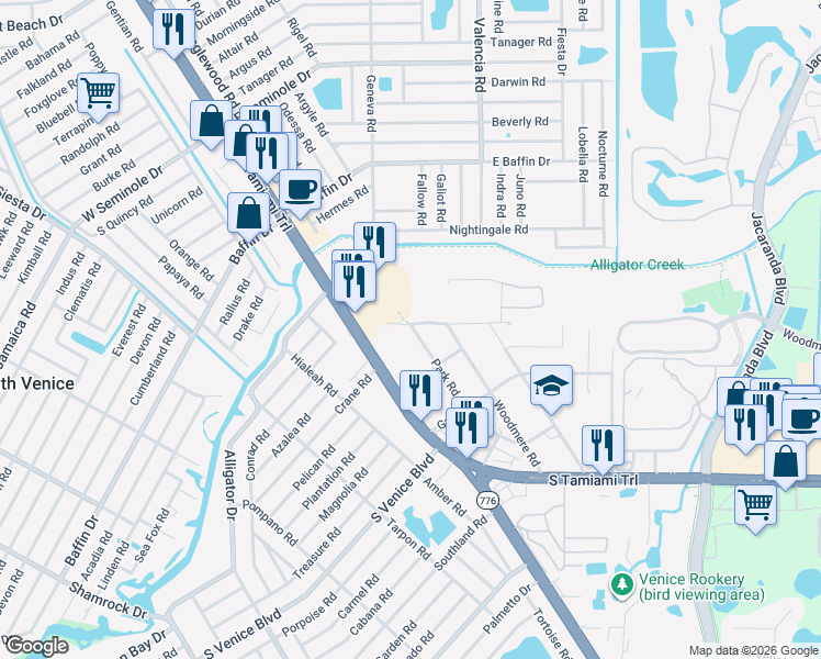 map of restaurants, bars, coffee shops, grocery stores, and more near 2177 Park Road in Venice