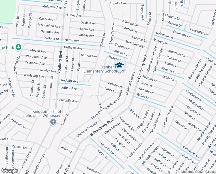 map of restaurants, bars, coffee shops, grocery stores, and more near 3402 Colfax Lane in North Port