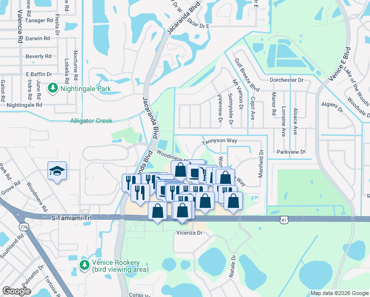 map of restaurants, bars, coffee shops, grocery stores, and more near 4024 Landor Court in Venice