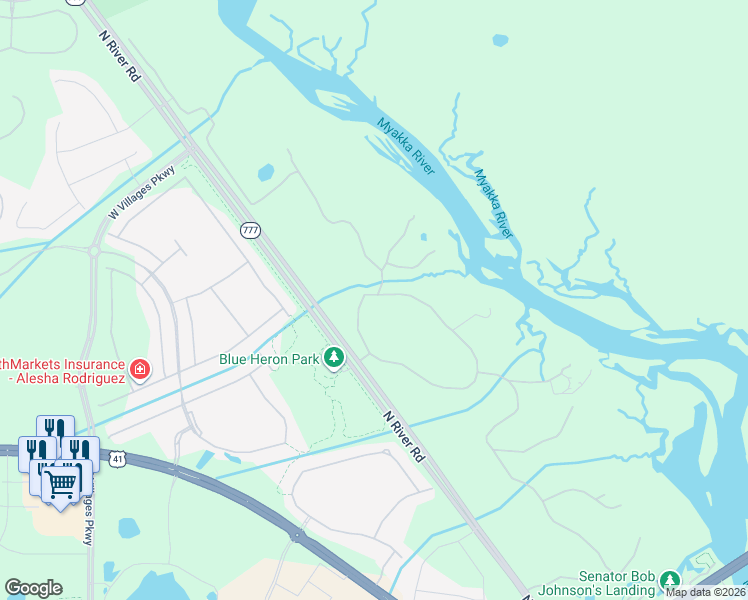 map of restaurants, bars, coffee shops, grocery stores, and more near 550 North River Road in Venice