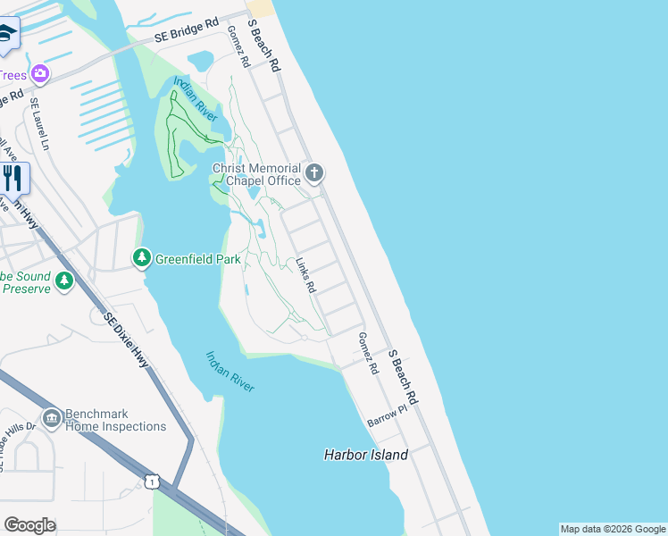 map of restaurants, bars, coffee shops, grocery stores, and more near 74 Gomez Road in Hobe Sound