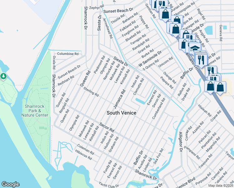 map of restaurants, bars, coffee shops, grocery stores, and more near 935 Kimball Road in Venice