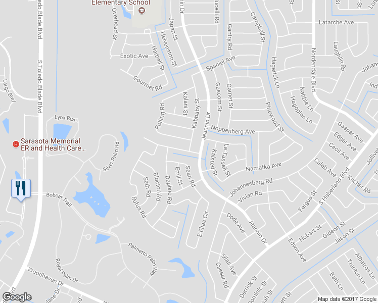 map of restaurants, bars, coffee shops, grocery stores, and more near 1415 East Hallmark Boulevard in North Port