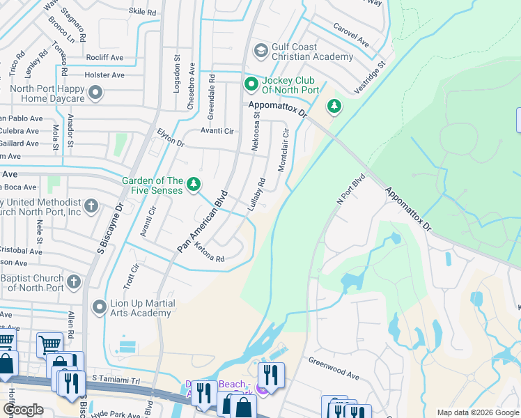 map of restaurants, bars, coffee shops, grocery stores, and more near 6769 Miro Court in North Port