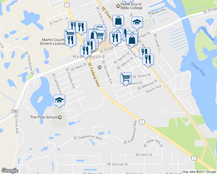 map of restaurants, bars, coffee shops, grocery stores, and more near 9004 Southeast Hercules Avenue in Hobe Sound