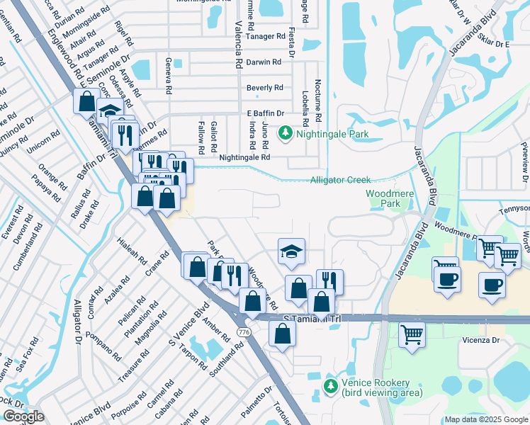 map of restaurants, bars, coffee shops, grocery stores, and more near 2201 Seaboard Avenue in Venice