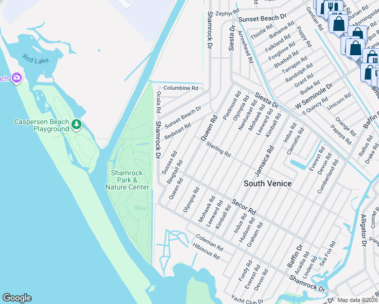 map of restaurants, bars, coffee shops, grocery stores, and more near 1317 Ringtail Road in Venice