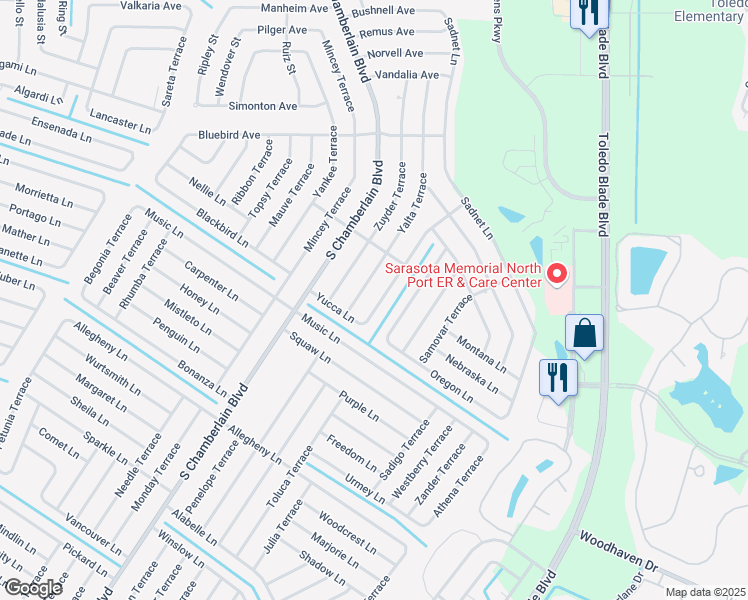 map of restaurants, bars, coffee shops, grocery stores, and more near 2623 Salmista Terrace in North Port