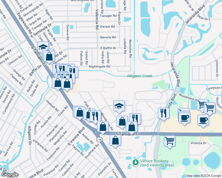 map of restaurants, bars, coffee shops, grocery stores, and more near 401 Pineapple Place in Venice
