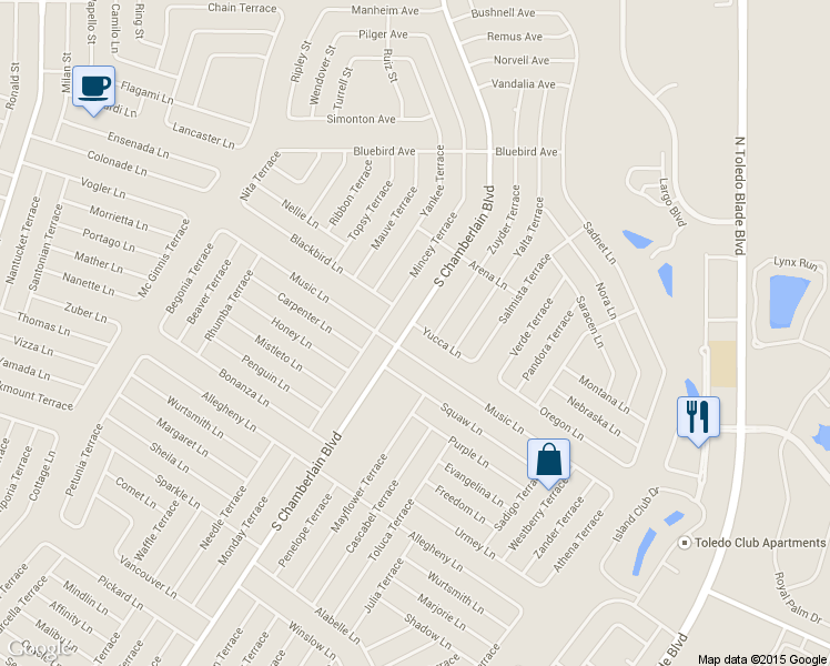 map of restaurants, bars, coffee shops, grocery stores, and more near 1993 Yucca Lane in North Port