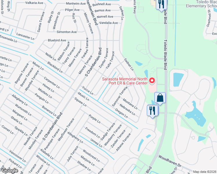 map of restaurants, bars, coffee shops, grocery stores, and more near 2731 Verde Terrace in North Port