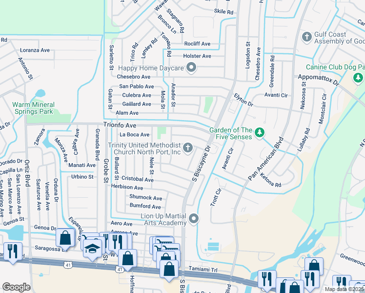 map of restaurants, bars, coffee shops, grocery stores, and more near 8161 Porto Chico Avenue in North Port