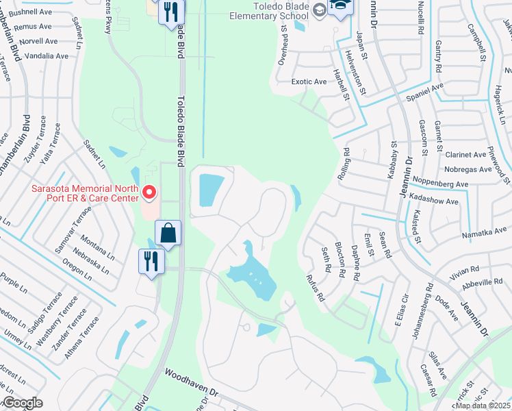 map of restaurants, bars, coffee shops, grocery stores, and more near 2298 Silver Palm Road in North Port