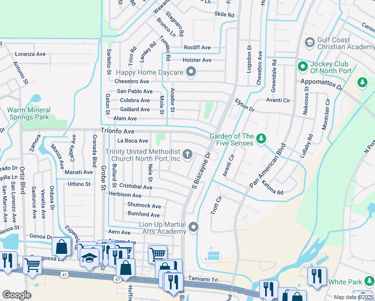 map of restaurants, bars, coffee shops, grocery stores, and more near 8161 Porto Chico Avenue in North Port