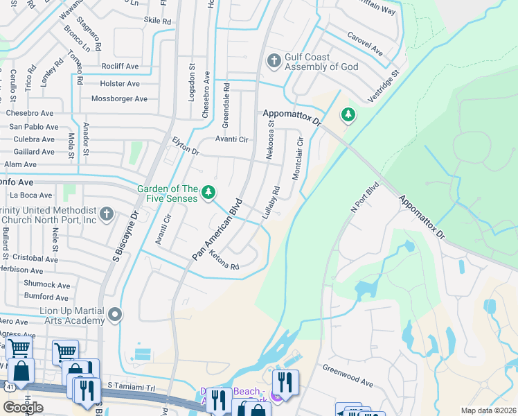 map of restaurants, bars, coffee shops, grocery stores, and more near 6789 Miro Court in North Port