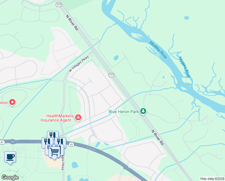 map of restaurants, bars, coffee shops, grocery stores, and more near Galileo Pl in Venice