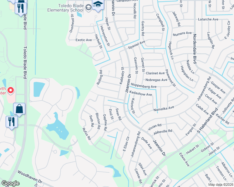 map of restaurants, bars, coffee shops, grocery stores, and more near 2685 Rolling Road in North Port