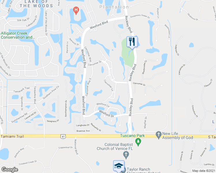 map of restaurants, bars, coffee shops, grocery stores, and more near 425 Cerromar Terrace in Venice
