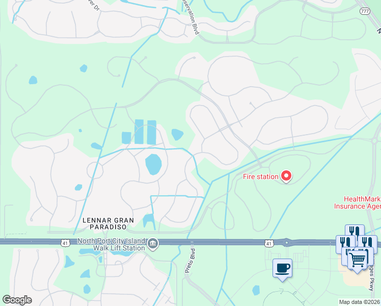 map of restaurants, bars, coffee shops, grocery stores, and more near 20473 Benissimo Drive in Venice