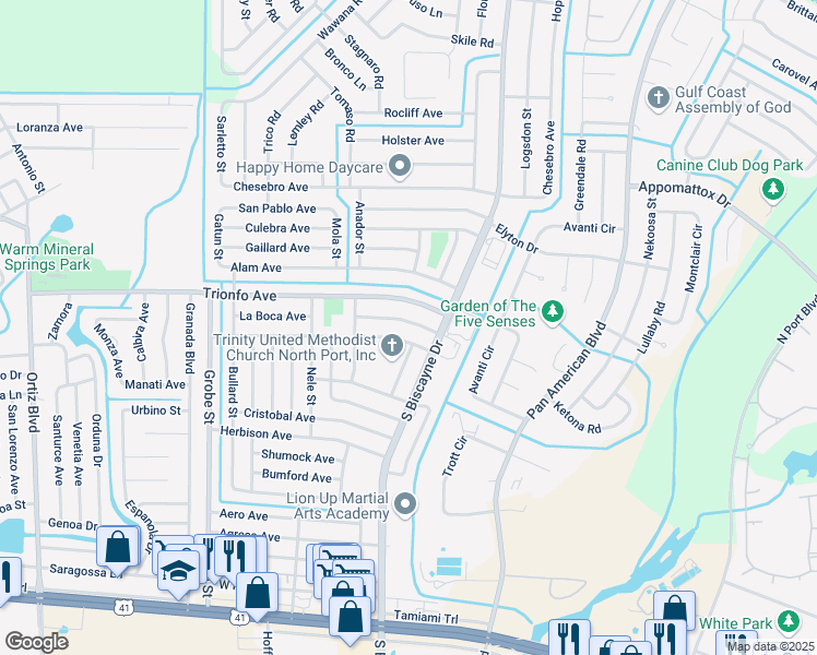 map of restaurants, bars, coffee shops, grocery stores, and more near 8063 Boca Grande Avenue in North Port