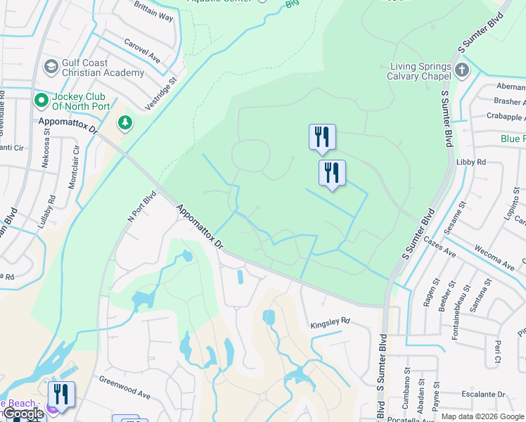 map of restaurants, bars, coffee shops, grocery stores, and more near 3890 Wild Orchid Court in North Port