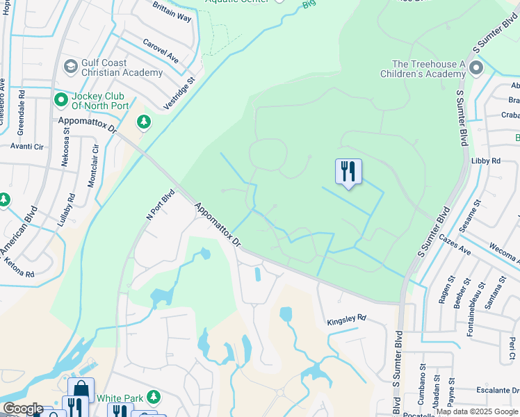 map of restaurants, bars, coffee shops, grocery stores, and more near 5704 Whispering Oaks Drive in North Port