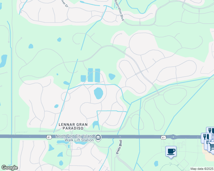 map of restaurants, bars, coffee shops, grocery stores, and more near 20560 Granlago Drive in Venice