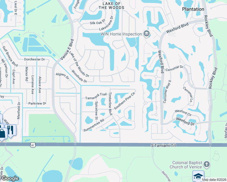 map of restaurants, bars, coffee shops, grocery stores, and more near 5068 Southern Pine Circle in Venice