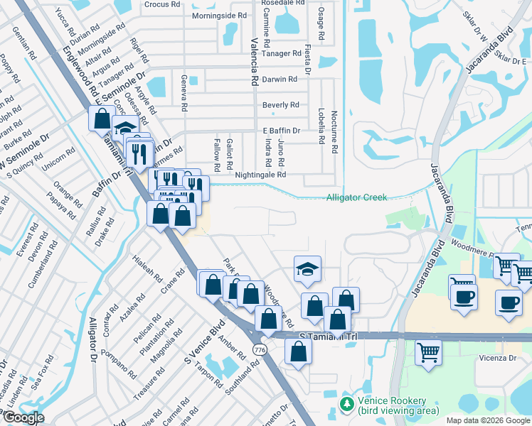 map of restaurants, bars, coffee shops, grocery stores, and more near 552 Nightingale Rd in Venice