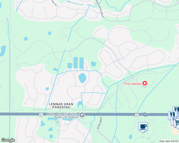 map of restaurants, bars, coffee shops, grocery stores, and more near 20560 Granlago Drive in Venice