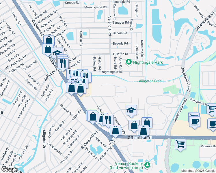 map of restaurants, bars, coffee shops, grocery stores, and more near 450 Nightingale Road in Venice