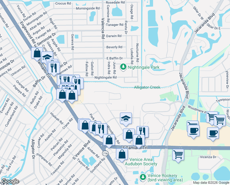 map of restaurants, bars, coffee shops, grocery stores, and more near 680 Trojan Road in Venice