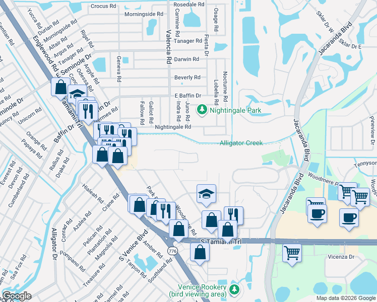map of restaurants, bars, coffee shops, grocery stores, and more near 680 Trojan Road in Venice