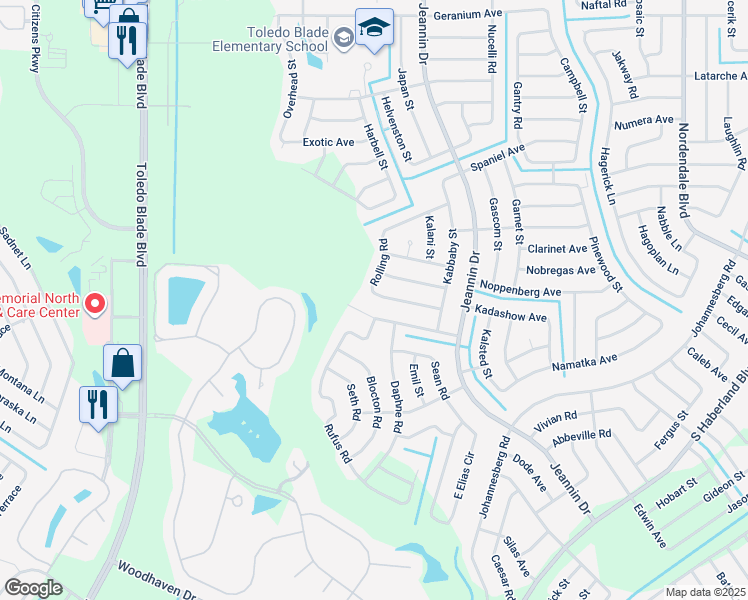 map of restaurants, bars, coffee shops, grocery stores, and more near 2575 Rolling Road in North Port